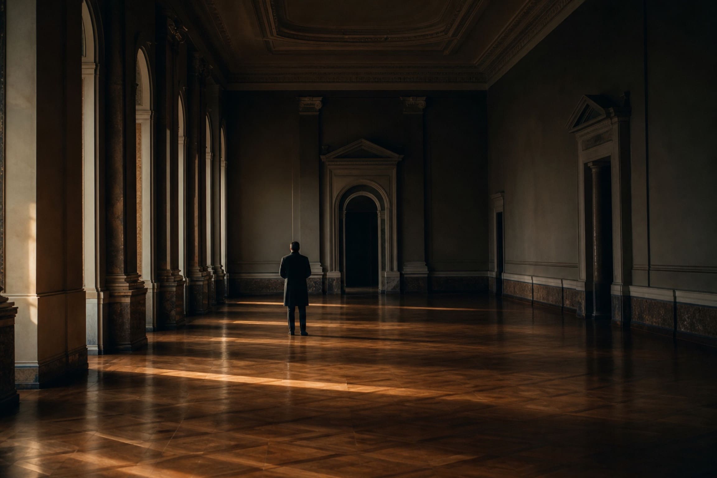 An empty classical gallery in Madrid before opening hours